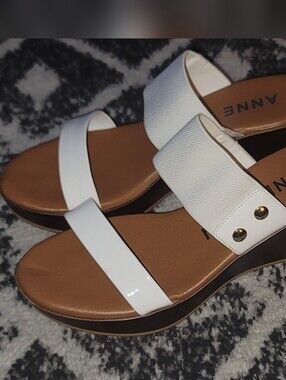 Anne Klein White Two-Band Wedge Sandals